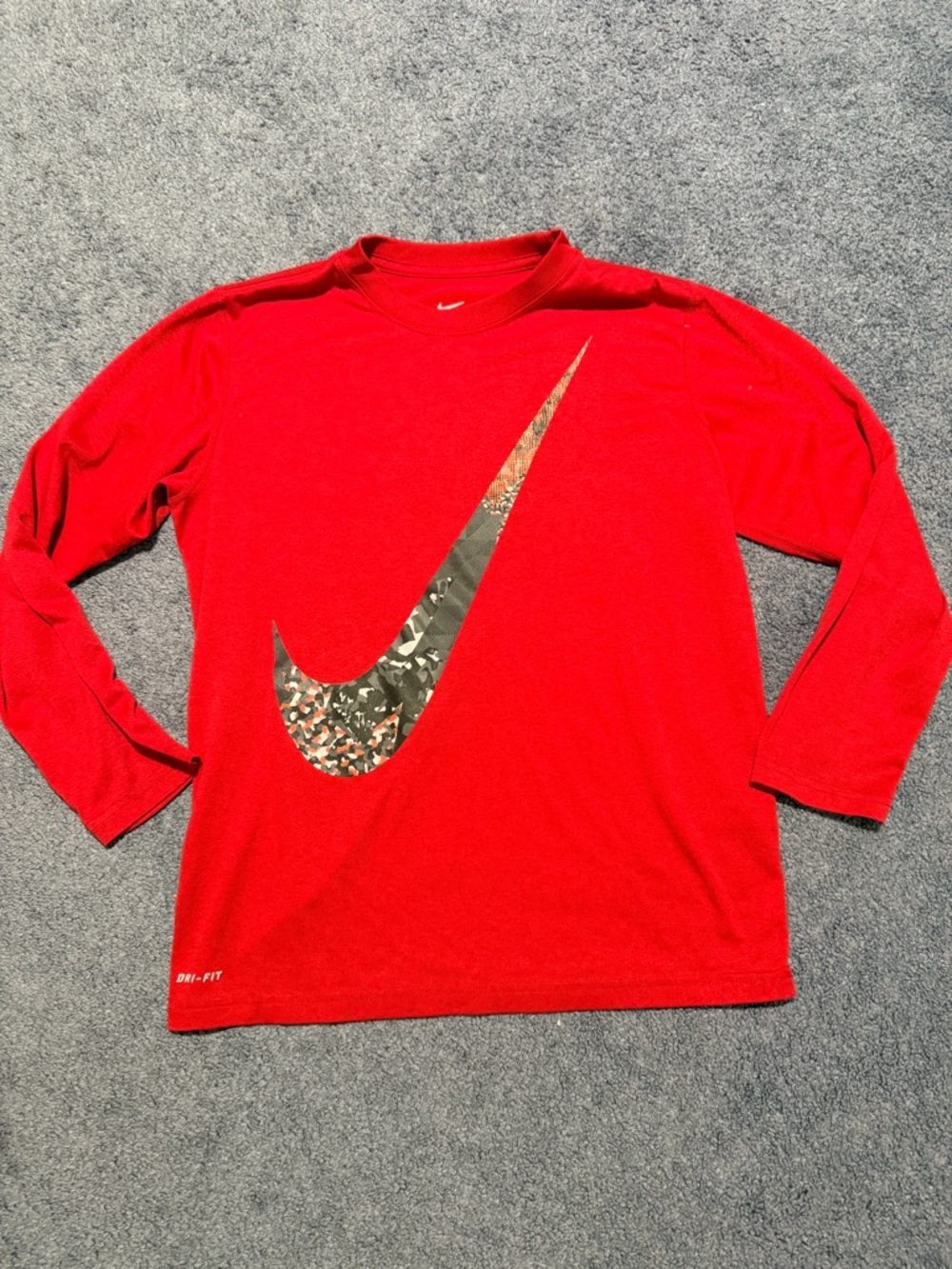 Nike Red Long Sleeve Tee with Camo Swoosh